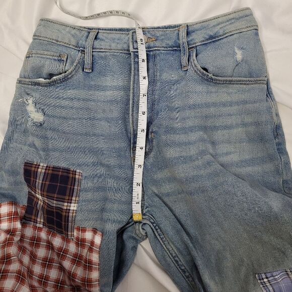 HOLLISTER plaid patchwork ultra high rise dad jeans straight leg 3/26 ASO TV - Picture 11 of 13